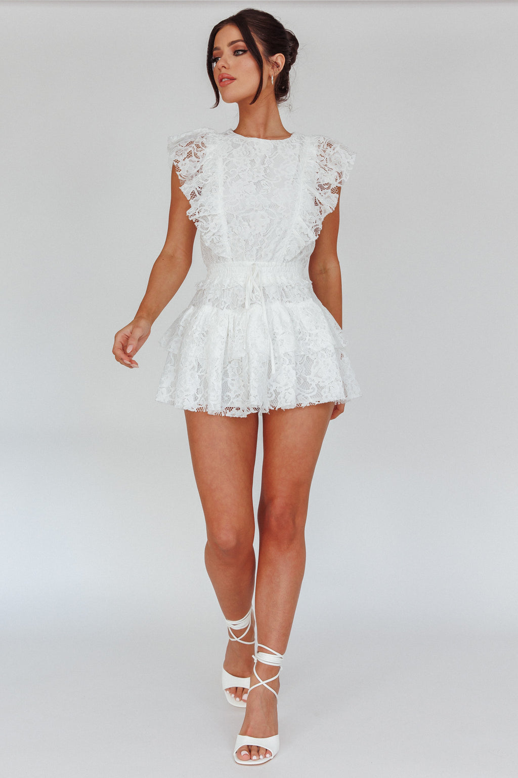 Sevila Sleeveless Lace Mini Dress White by Selfie Leslie Australia
