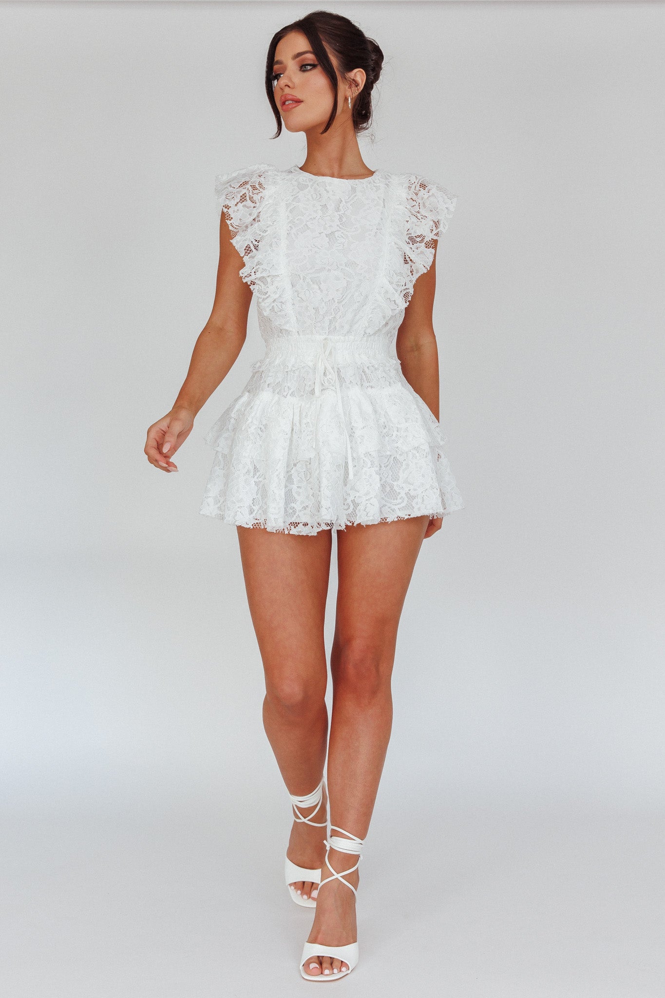 Sevila Sleeveless Lace Mini Dress White by Selfie Leslie Australia