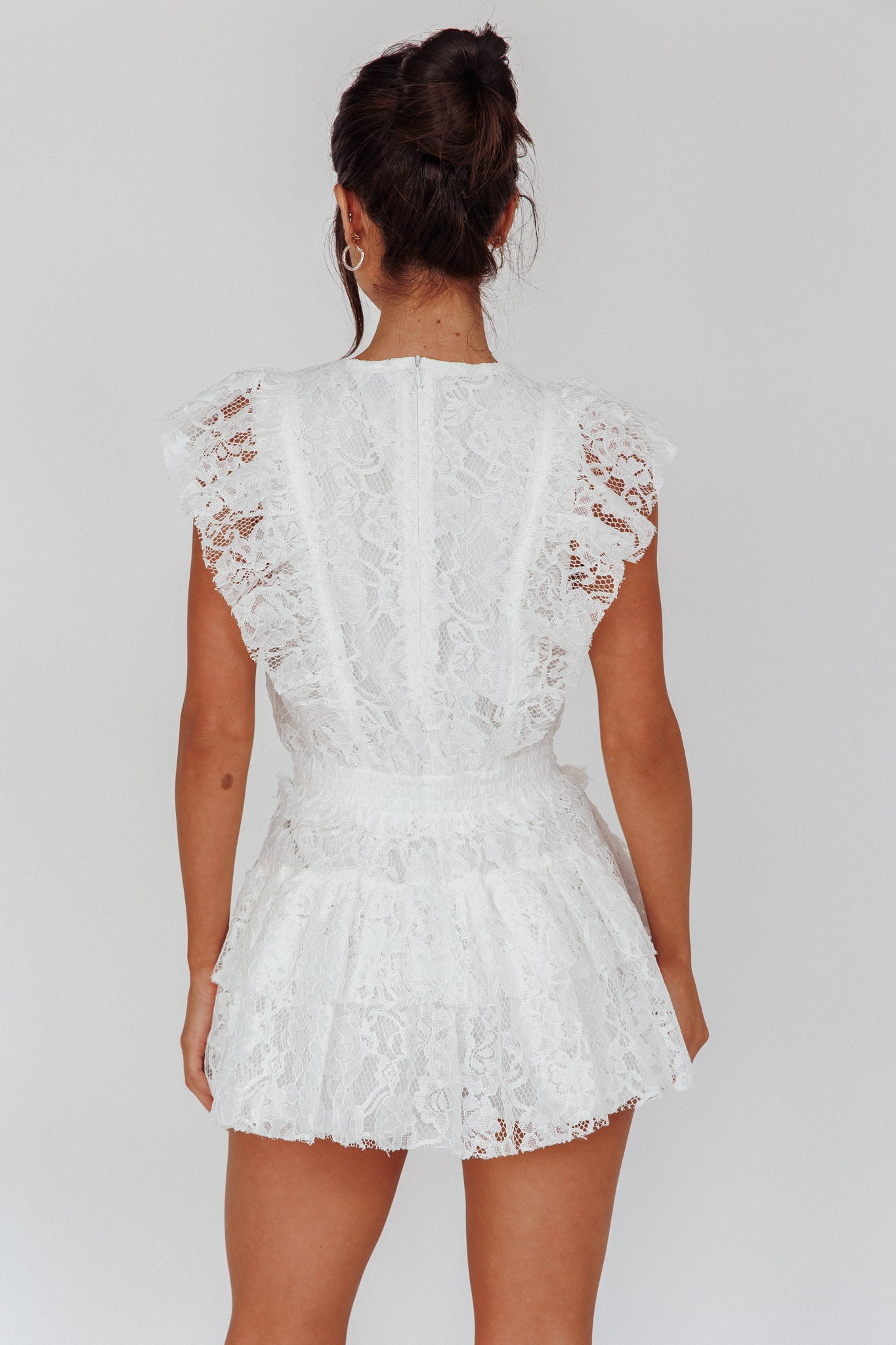 Sevila Sleeveless Lace Mini Dress White by Selfie Leslie Australia