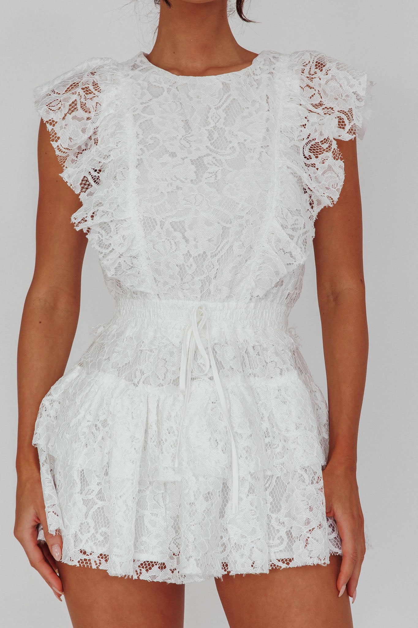 Sevila Sleeveless Lace Mini Dress White by Selfie Leslie Australia