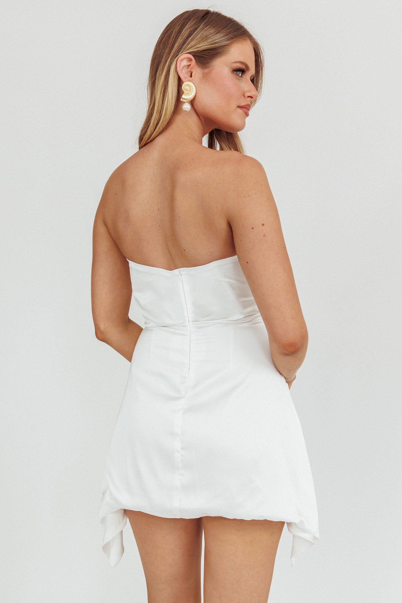 Toni Strapless Ruched Mini Dress White by Selfie Leslie Australia