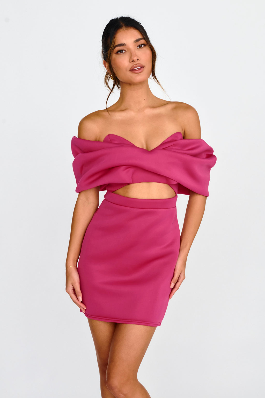 Lucky Star Off Shoulder Cut-Out Mini Dress Fuchsia by Selfie Leslie Australia