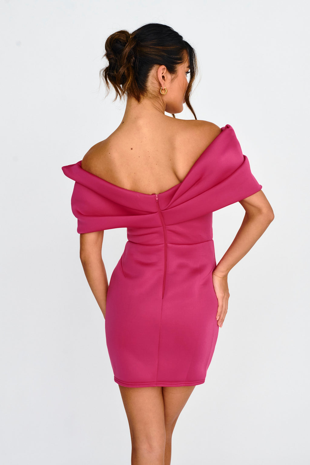 Lucky Star Off Shoulder Cut-Out Mini Dress Fuchsia by Selfie Leslie Australia