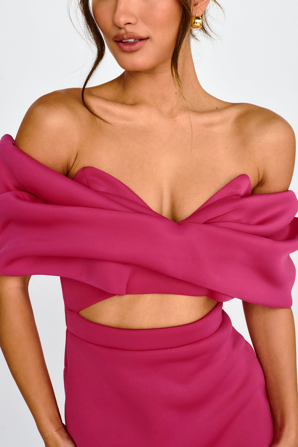 Lucky Star Off Shoulder Cut-Out Mini Dress Fuchsia by Selfie Leslie Australia