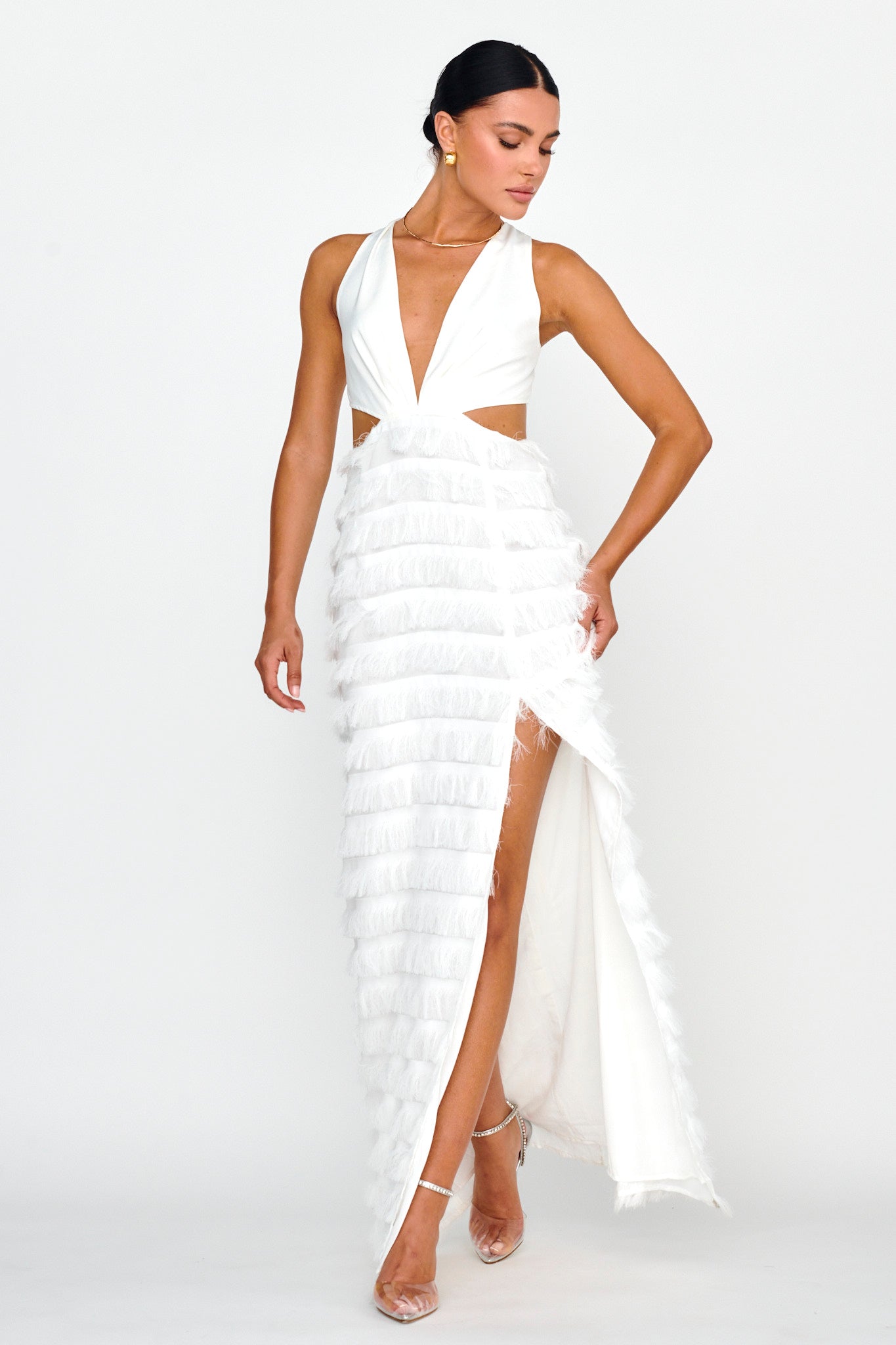 Bold Move Fringe Trim Maxi Dress Ivory by Selfie Leslie Australia