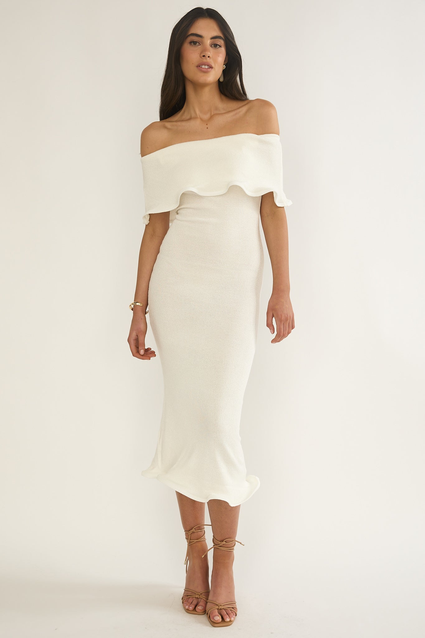 Rayna Off-Shoulder Midi Dress Ivory by Selfie Leslie Australia