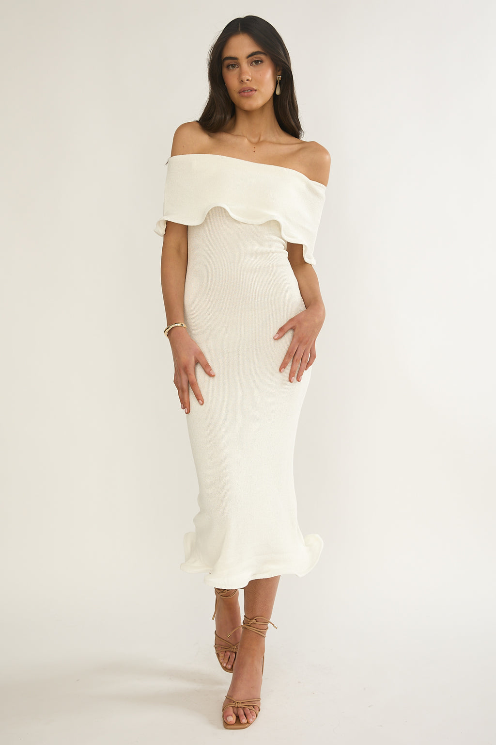 Rayna Off-Shoulder Midi Dress Ivory by Selfie Leslie Australia