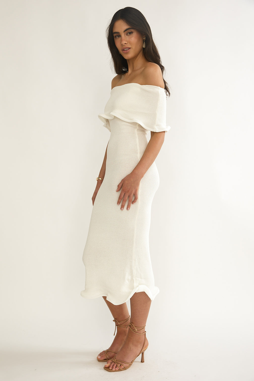 Rayna Off-Shoulder Midi Dress Ivory by Selfie Leslie Australia