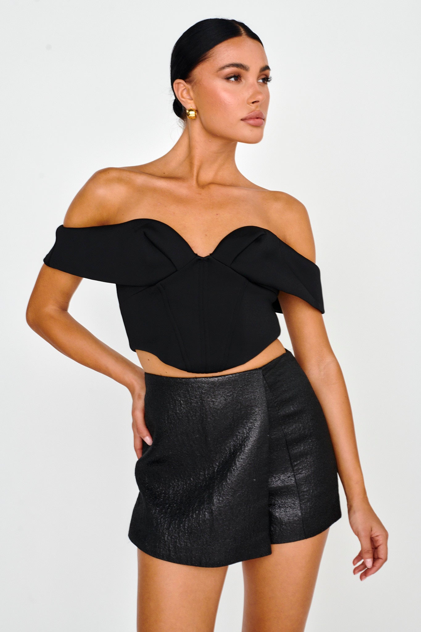 Tenicka Off-Shoulder Crop Top Black by Selfie Leslie Australia