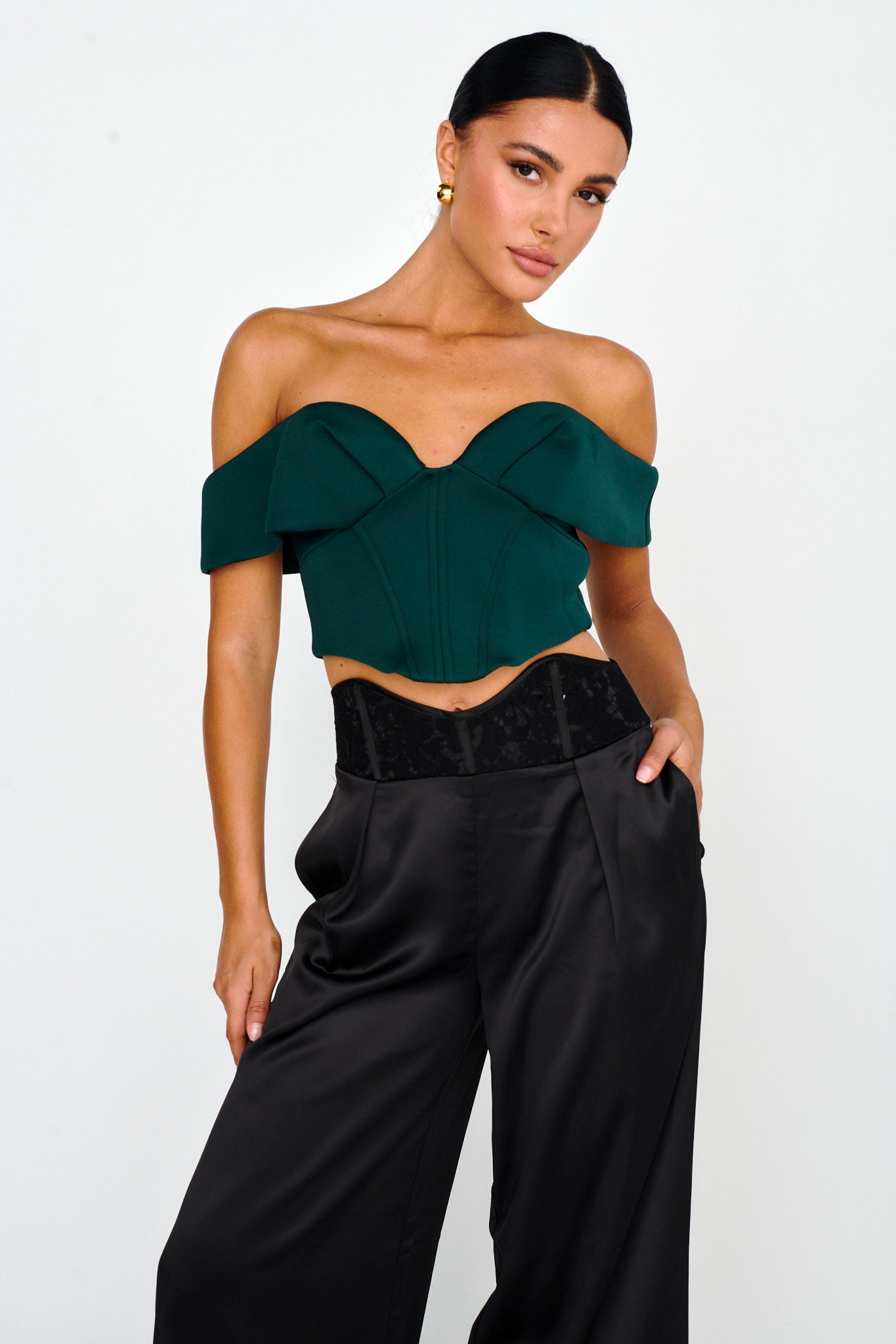 Tenicka Off-Shoulder Crop Top Hunter by Selfie Leslie Australia