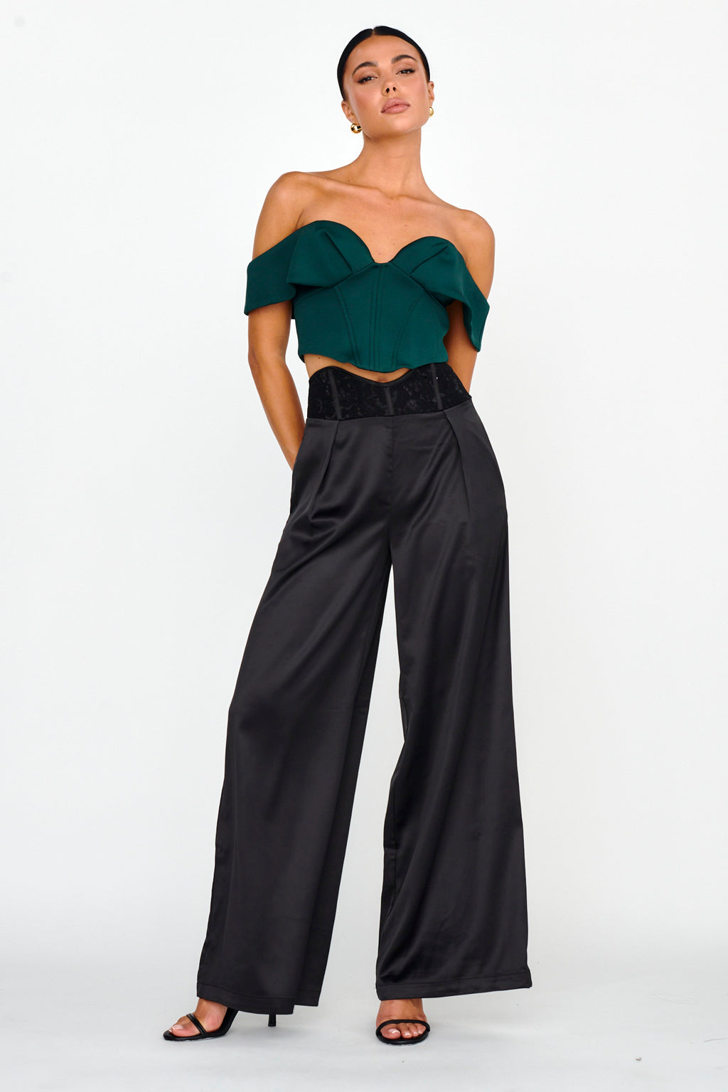 Tenicka Off-Shoulder Crop Top Hunter by Selfie Leslie Australia