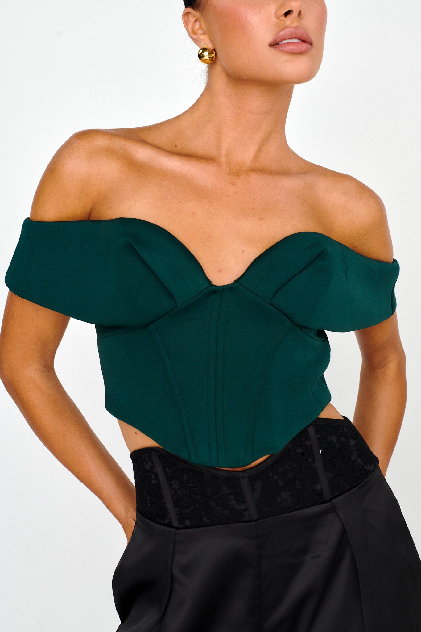 Tenicka Off-Shoulder Crop Top Hunter by Selfie Leslie Australia