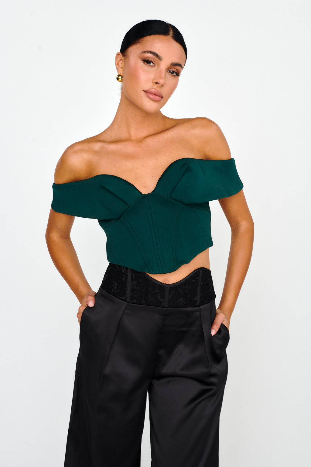 Tenicka Off-Shoulder Crop Top Hunter by Selfie Leslie Australia