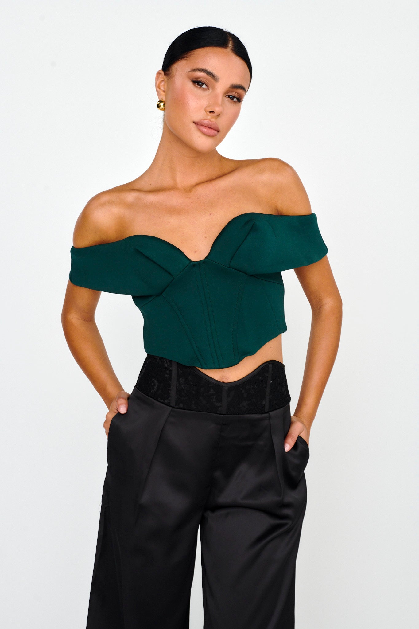 Tenicka Off-Shoulder Crop Top Hunter by Selfie Leslie Australia