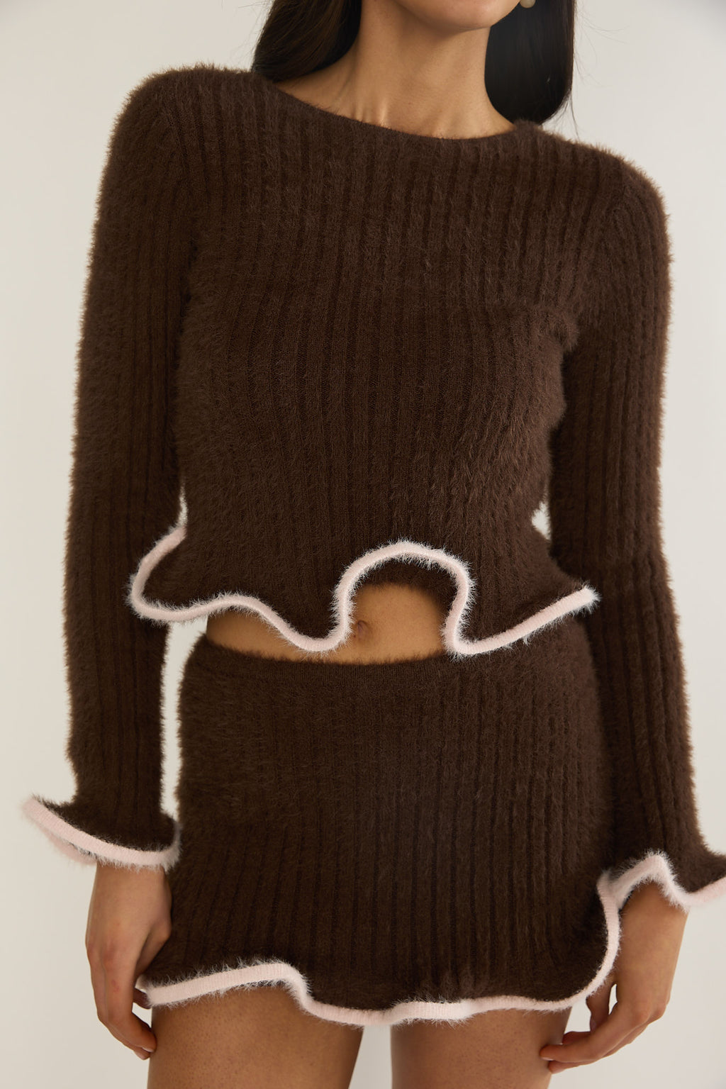 Pailin Lettuce Edge Knit Top Brown by Selfie Leslie Australia
