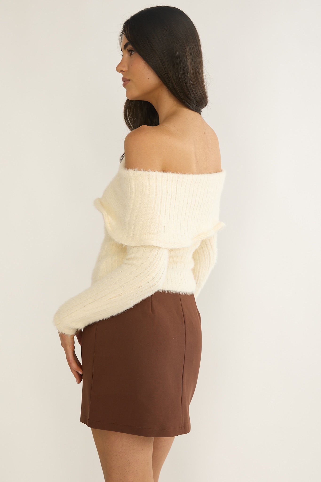 Orielle Wide Ruffle Off-Shoulder Top Cream by Selfie Leslie Australia