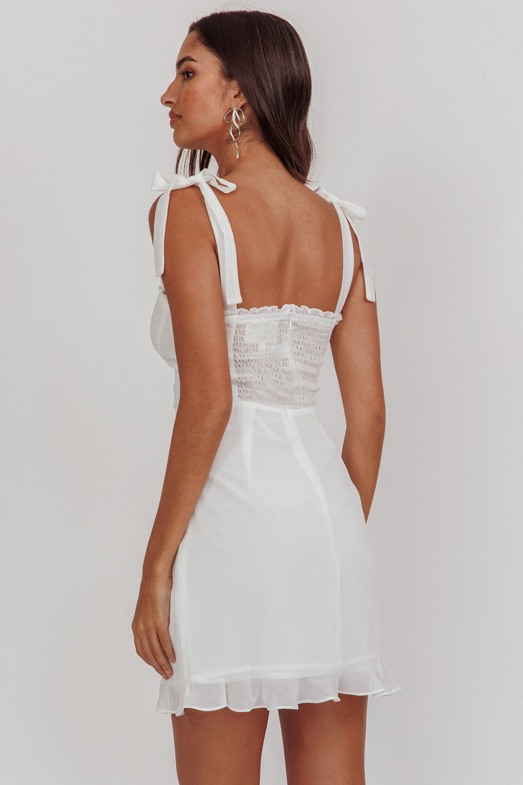 Jezika Tied Shoulder Mini Dress White by Selfie Leslie Australia