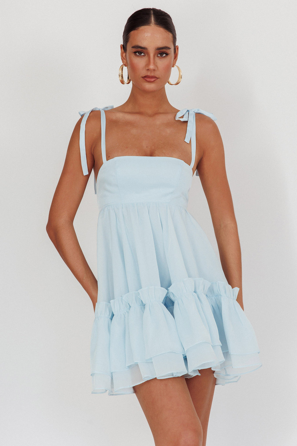 Dream Chaser Frill Hem Babydoll Dress Blue by Selfie Leslie Australia