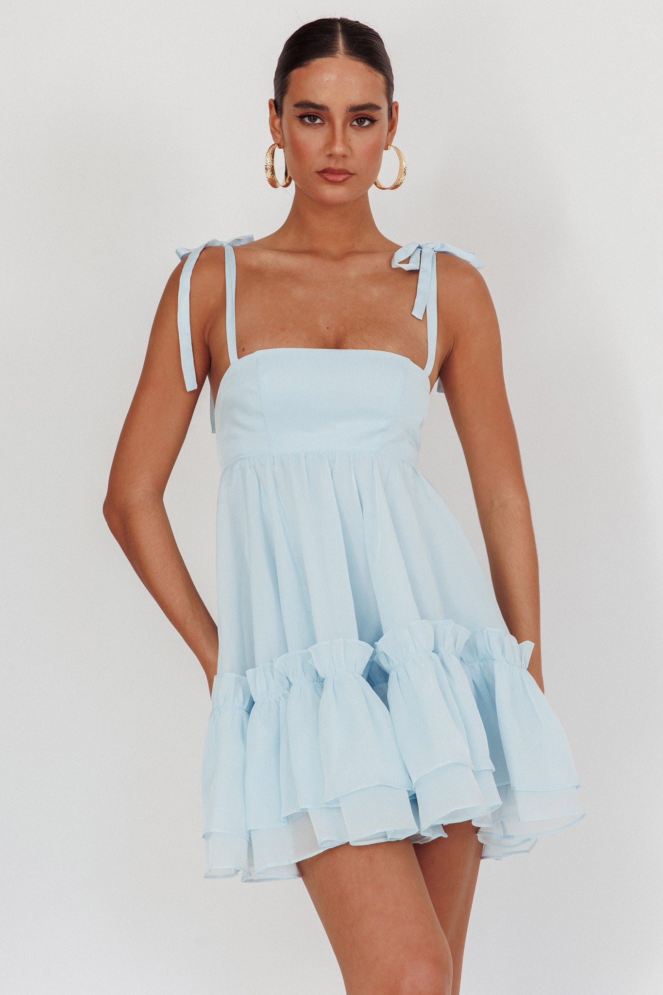 Dream Chaser Frill Hem Babydoll Dress Blue by Selfie Leslie Australia