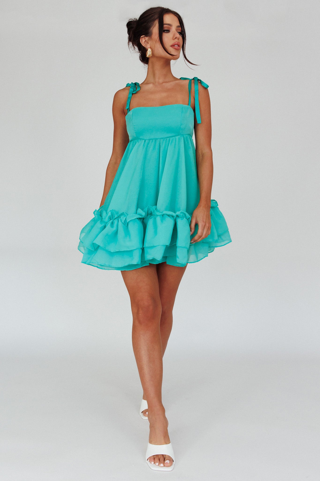 Dream Chaser Frill Hem Babydoll Dress Green by Selfie Leslie Australia