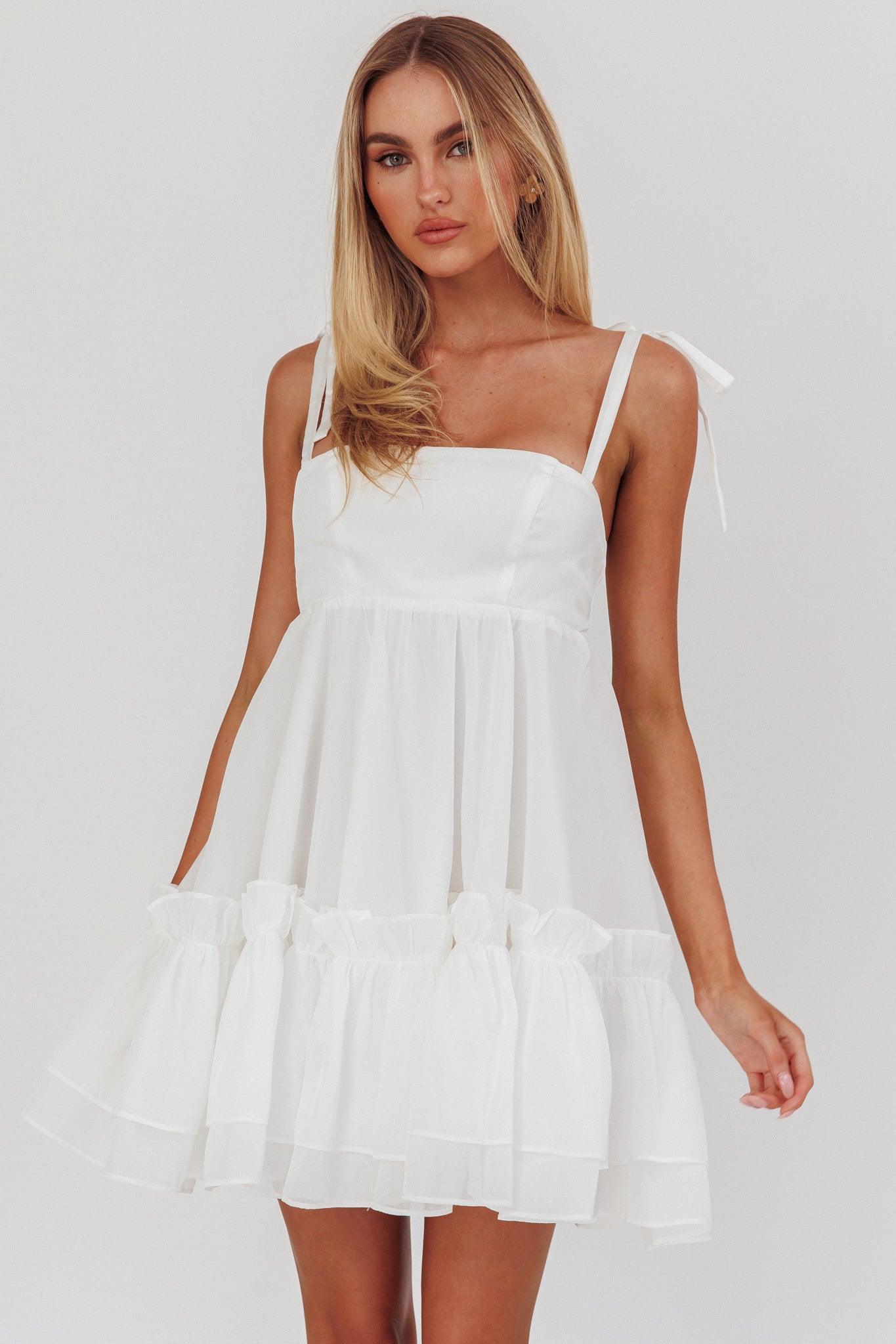 Dream Chaser Frill Hem Babydoll Dress White by Selfie Leslie Australia