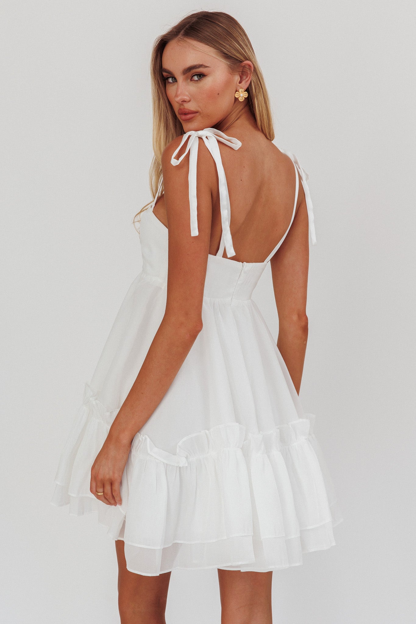 Dream Chaser Frill Hem Babydoll Dress White by Selfie Leslie Australia