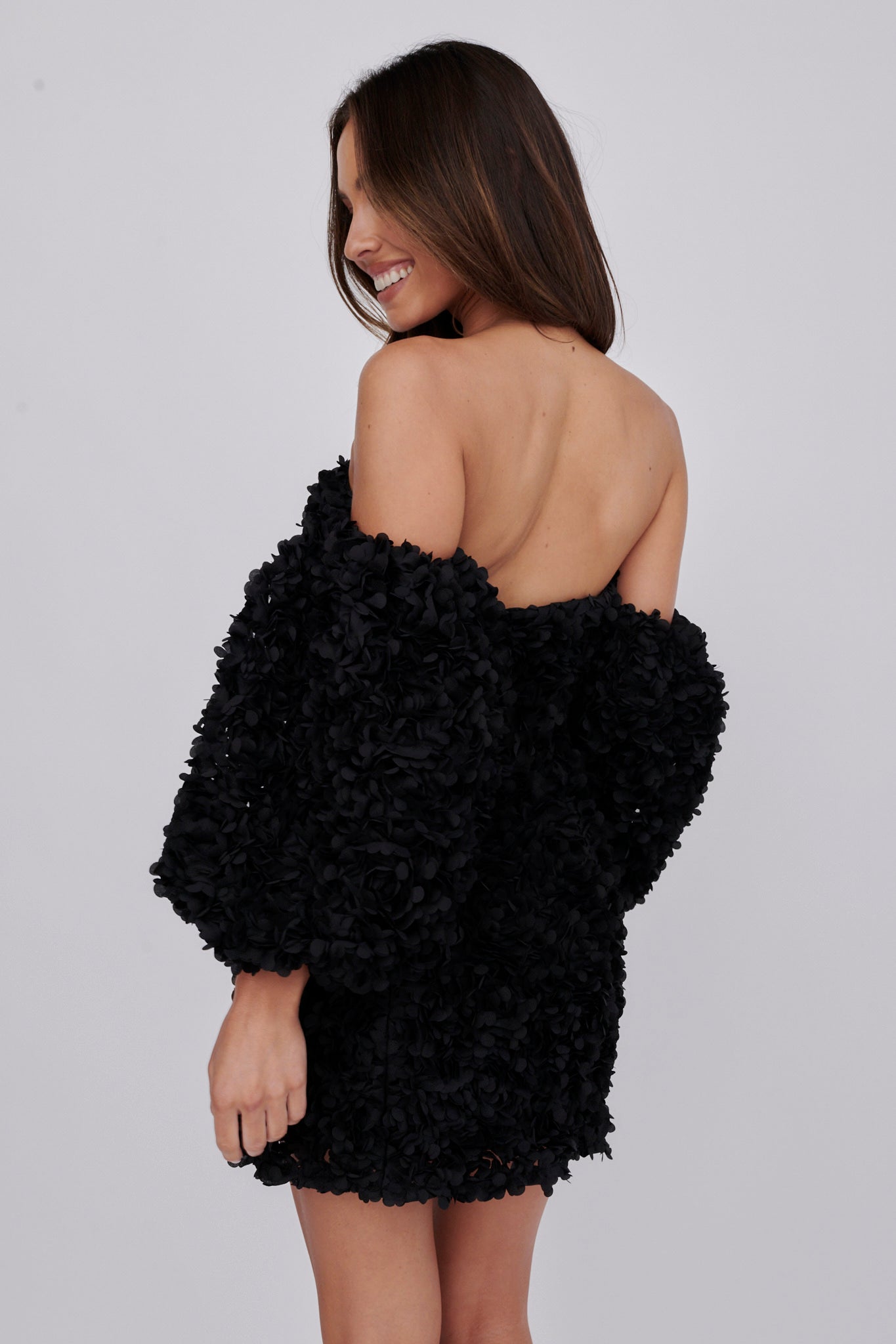 Vive La Rose Off-Shoulder Embellished Mini Dress Black by Selfie Leslie Australia