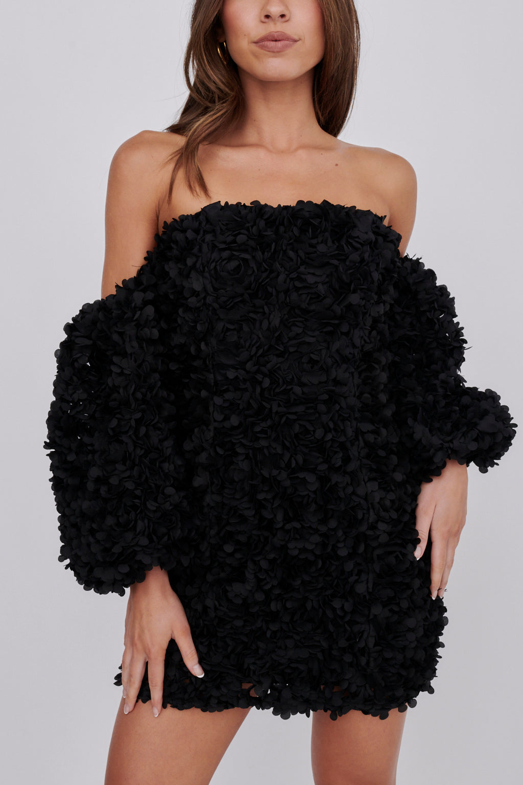 Vive La Rose Off-Shoulder Embellished Mini Dress Black by Selfie Leslie Australia