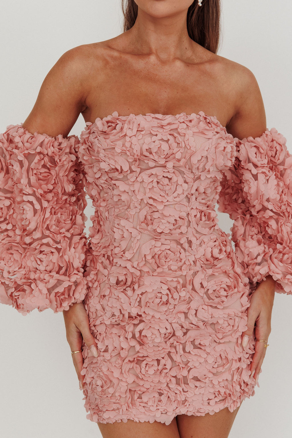 Vive La Rose Off-Shoulder Floral Mini Dress Blush by Selfie Leslie Australia