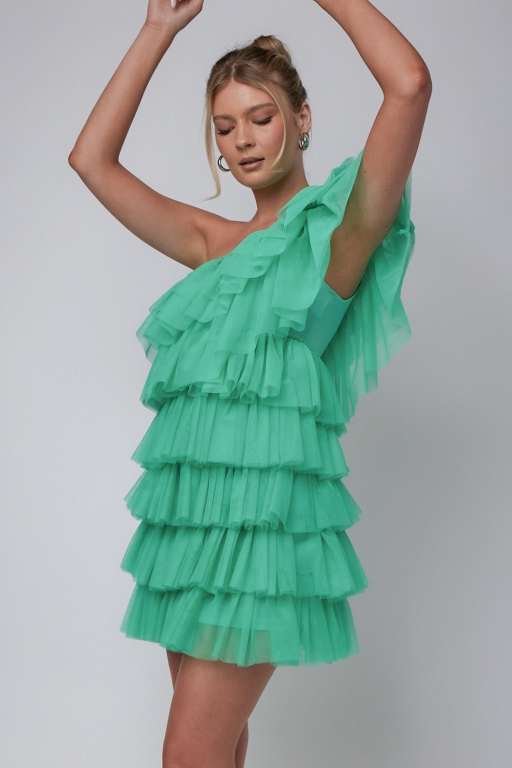 Tomi Layered Frill One-Shoulder Mini Dress Spearmint by Selfie Leslie Australia
