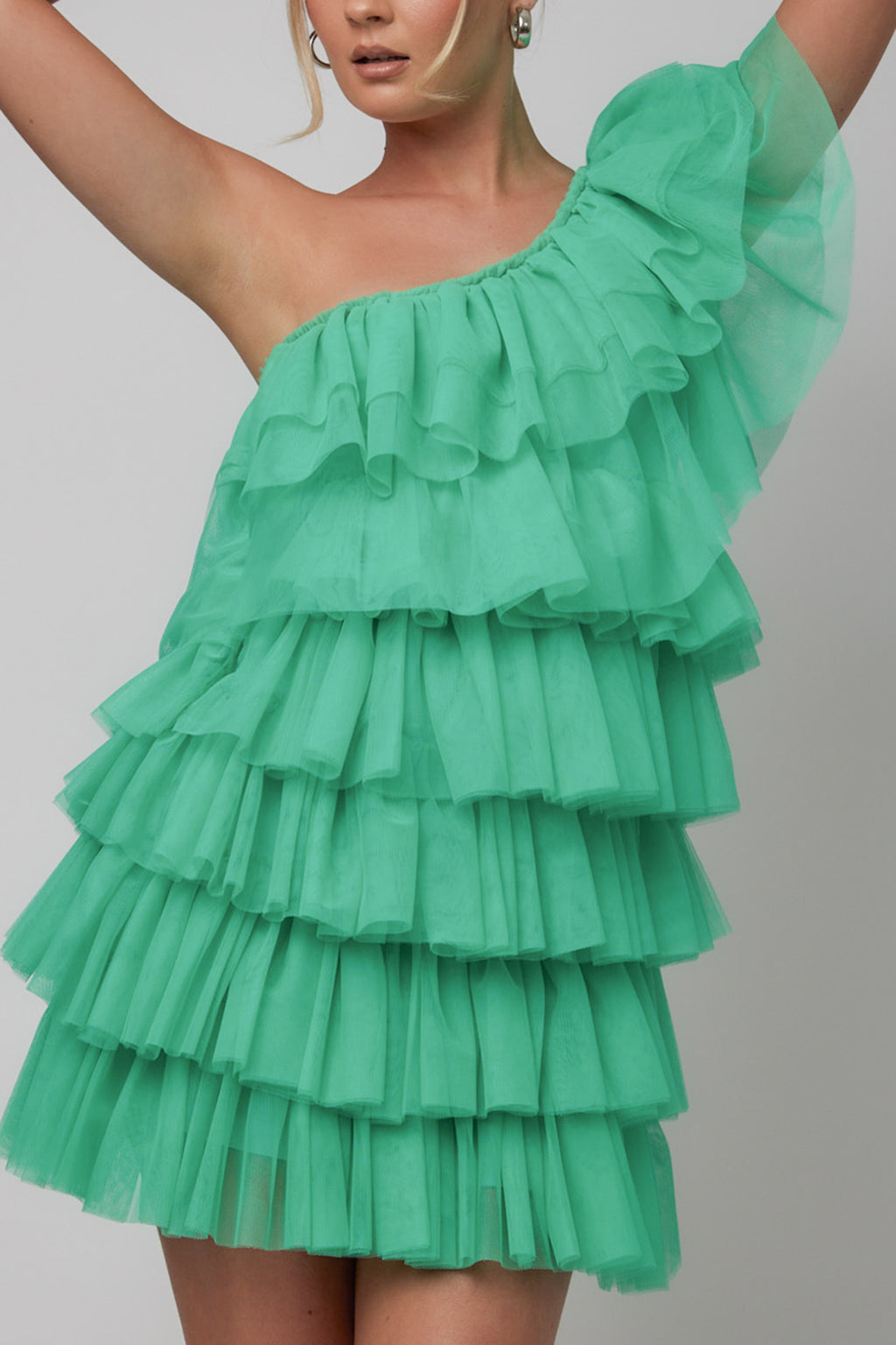 Tomi Layered Frill One-Shoulder Mini Dress Spearmint by Selfie Leslie Australia