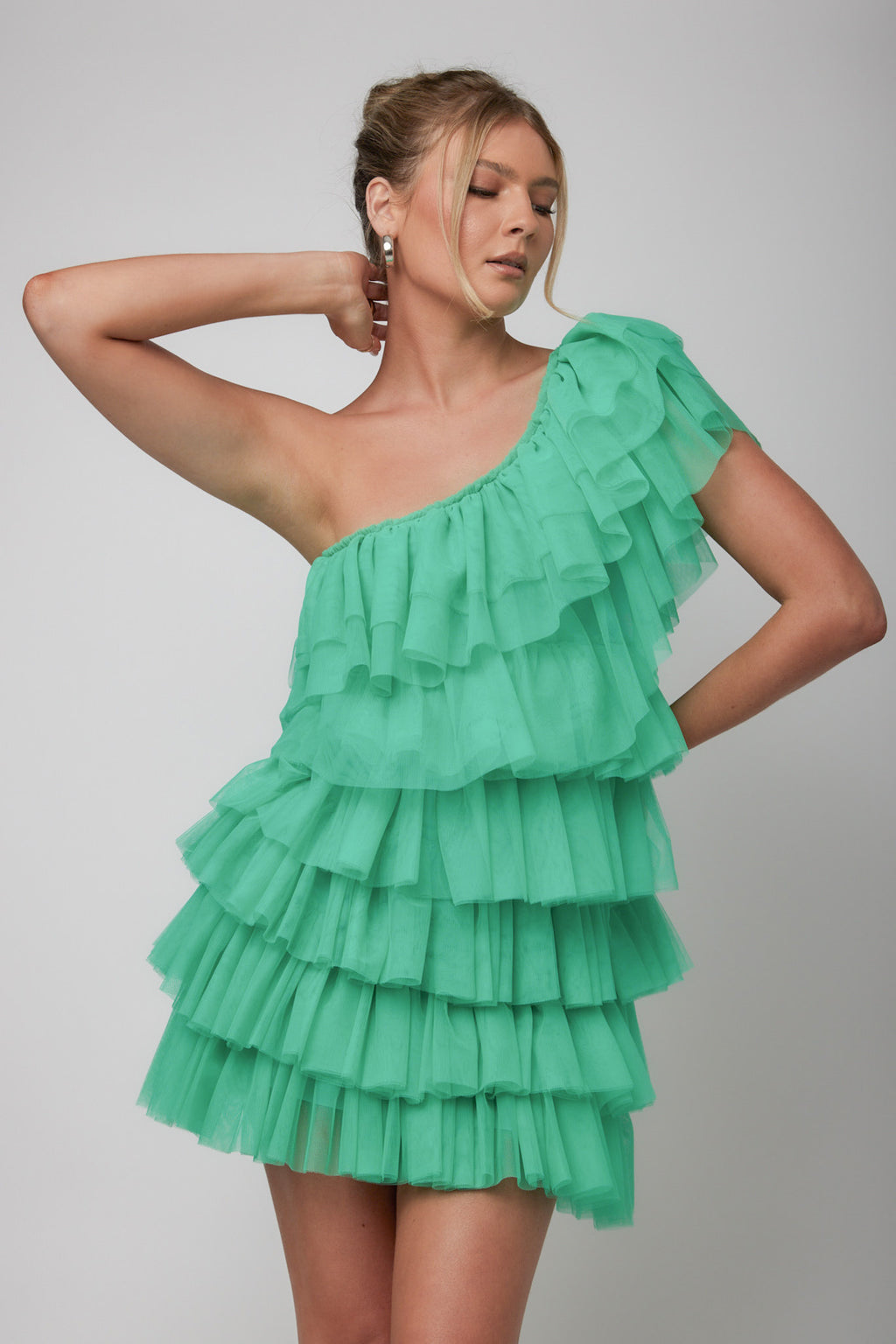 Tomi Layered Frill One-Shoulder Mini Dress Spearmint by Selfie Leslie Australia