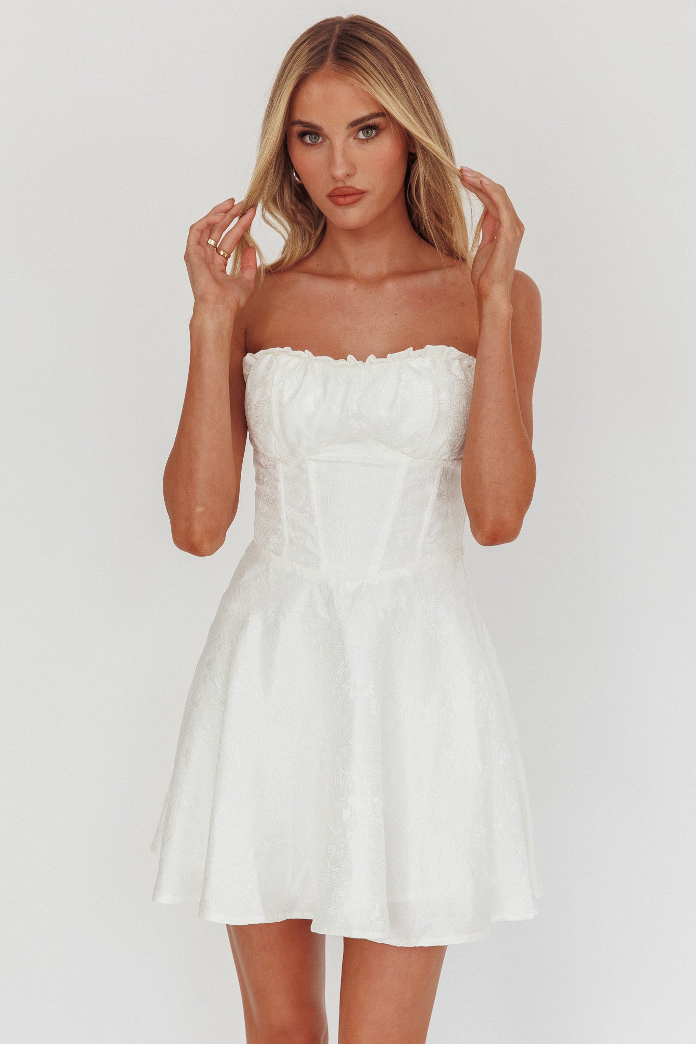 Savanna Corset Bodice Mini Dress Ivory by Selfie Leslie Australia
