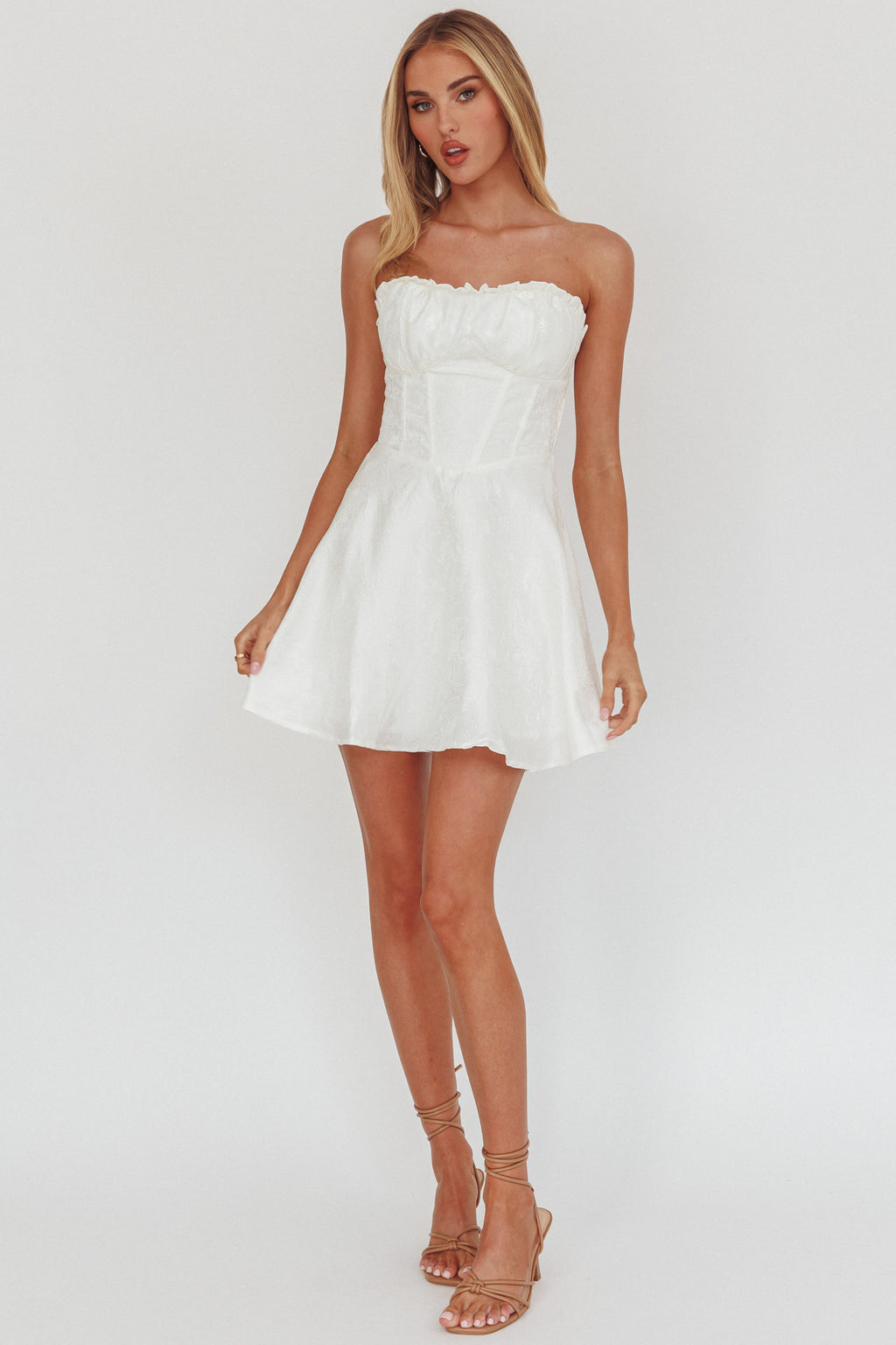 Savanna Corset Bodice Mini Dress Ivory by Selfie Leslie Australia