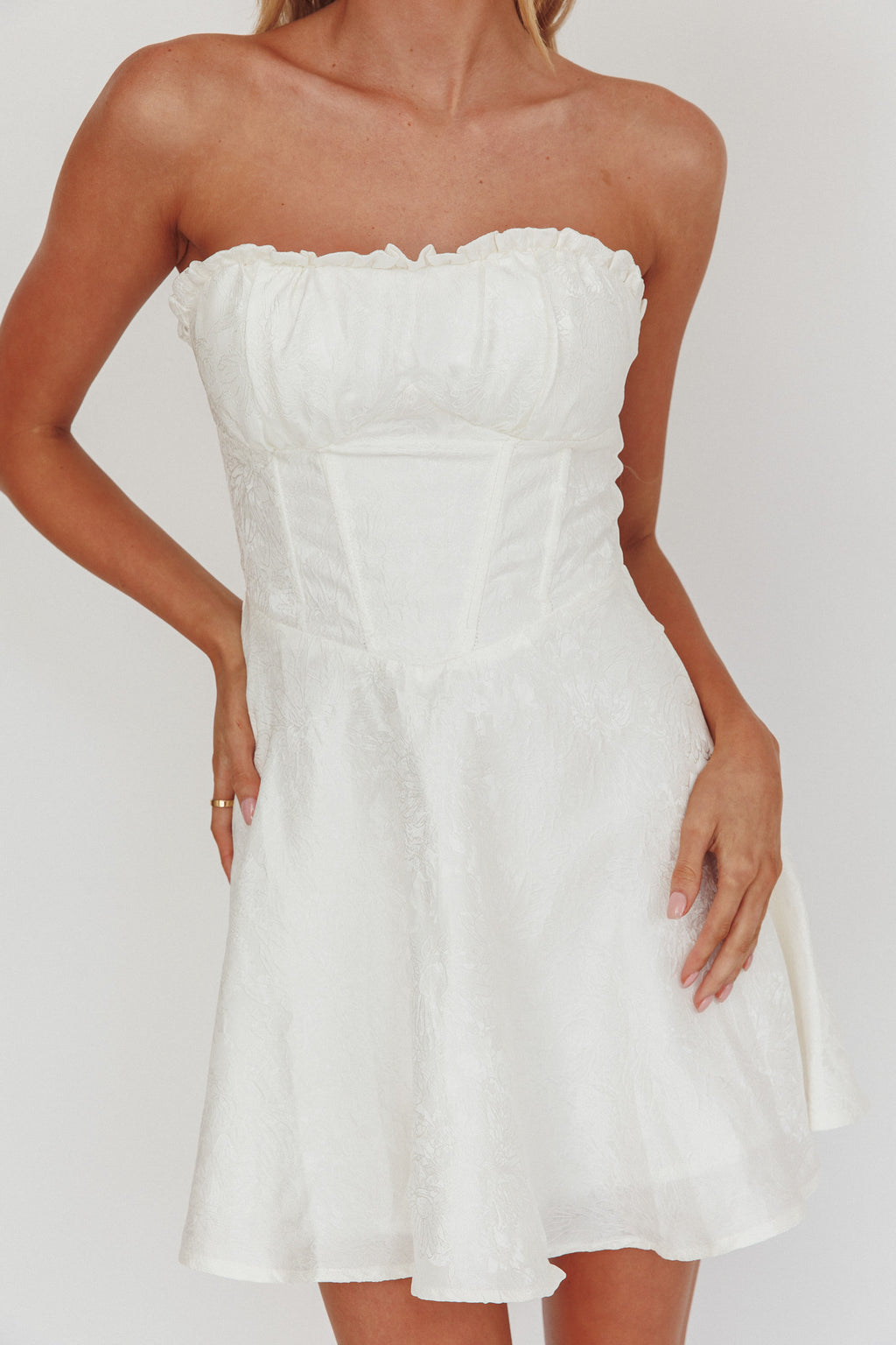 Savanna Corset Bodice Mini Dress Ivory by Selfie Leslie Australia