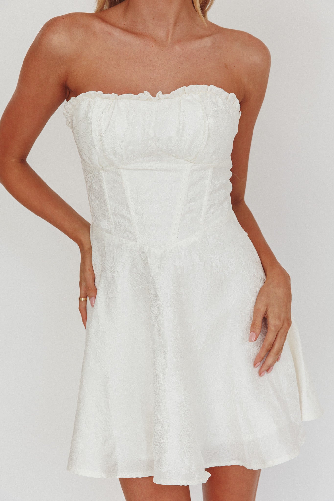 Savanna Corset Bodice Mini Dress Ivory by Selfie Leslie Australia