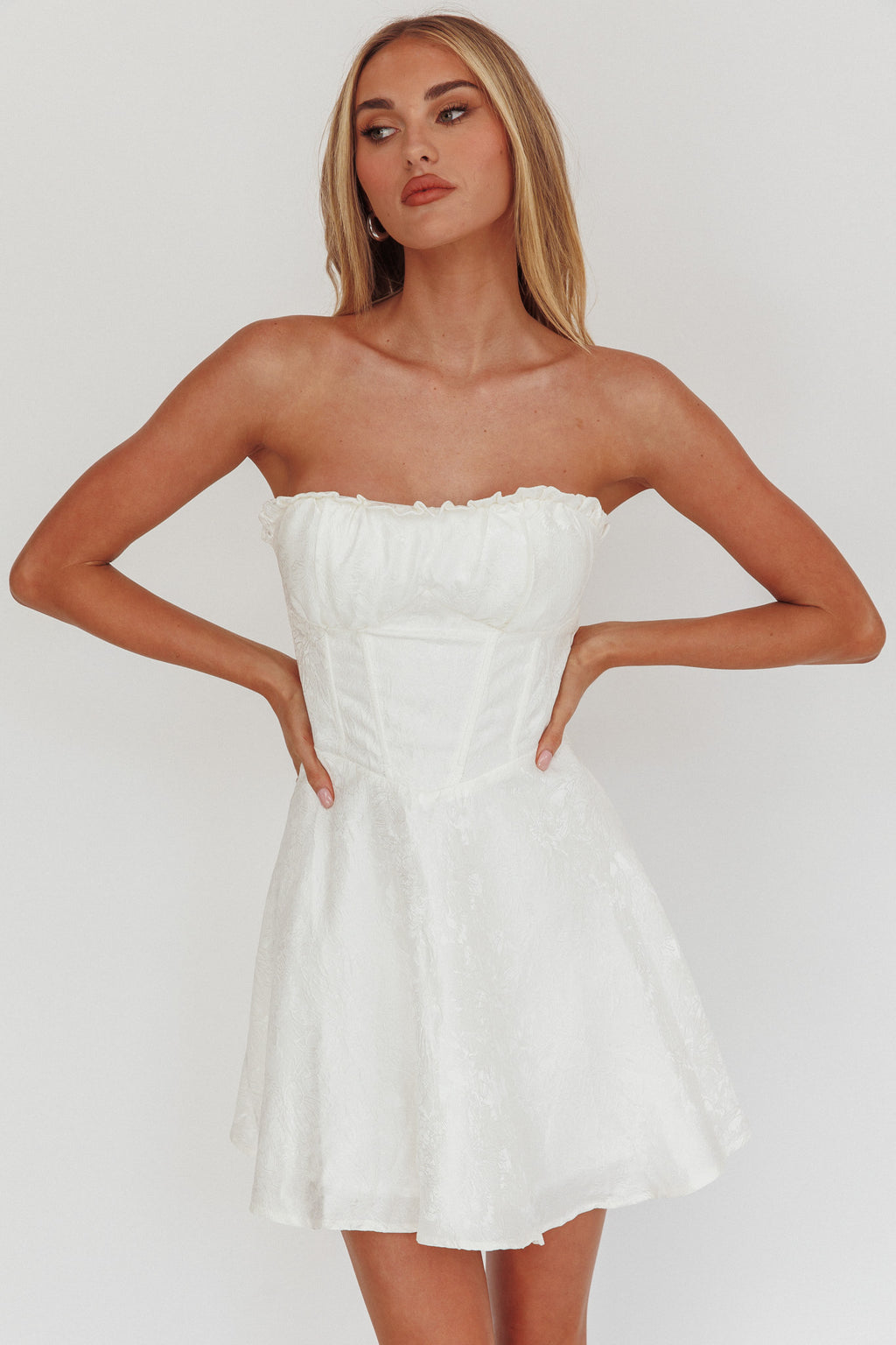 Savanna Corset Bodice Mini Dress Ivory by Selfie Leslie Australia
