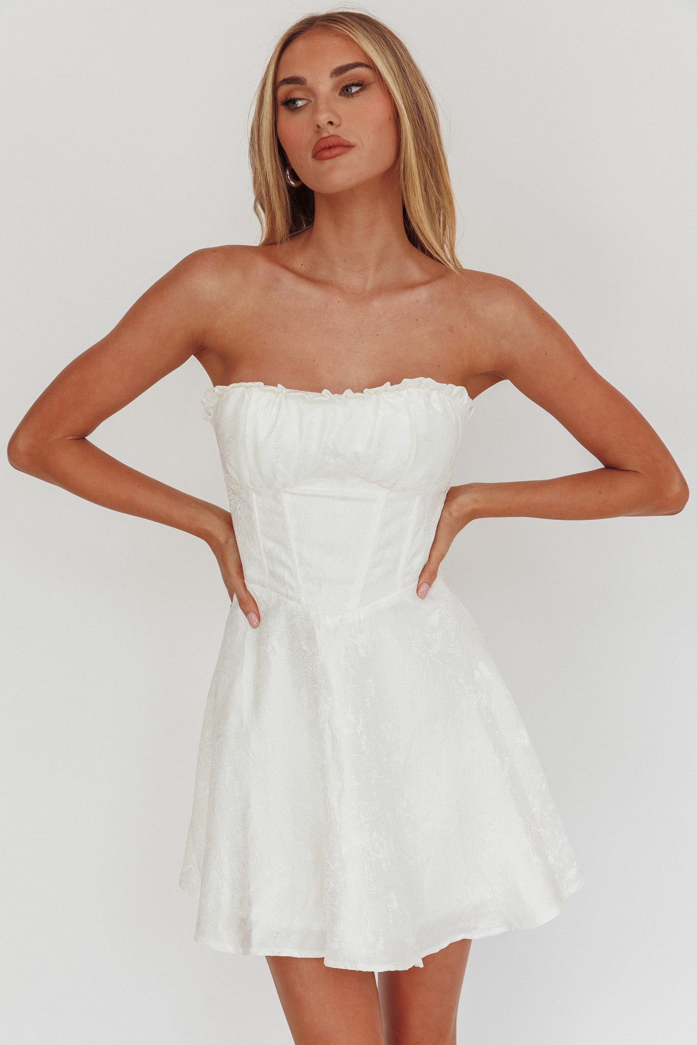 Savanna Corset Bodice Mini Dress Ivory by Selfie Leslie Australia