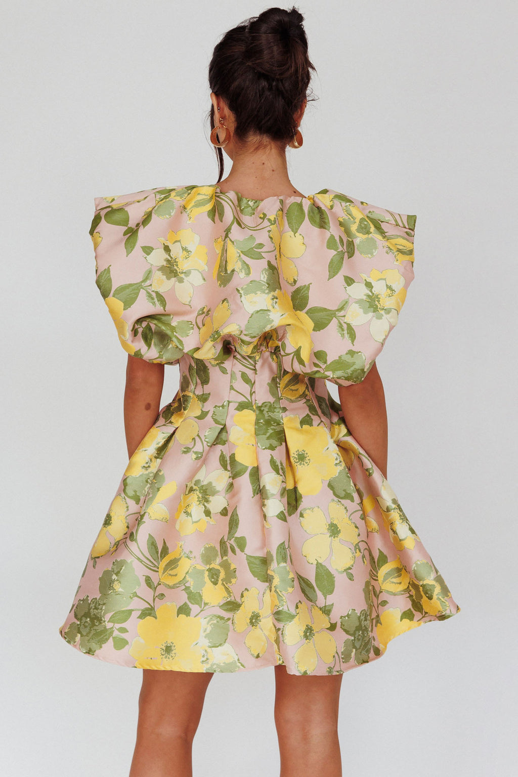 Bennet Puffed Neckline Mini Dress Floral Pink/Yellow by Selfie Leslie Australia