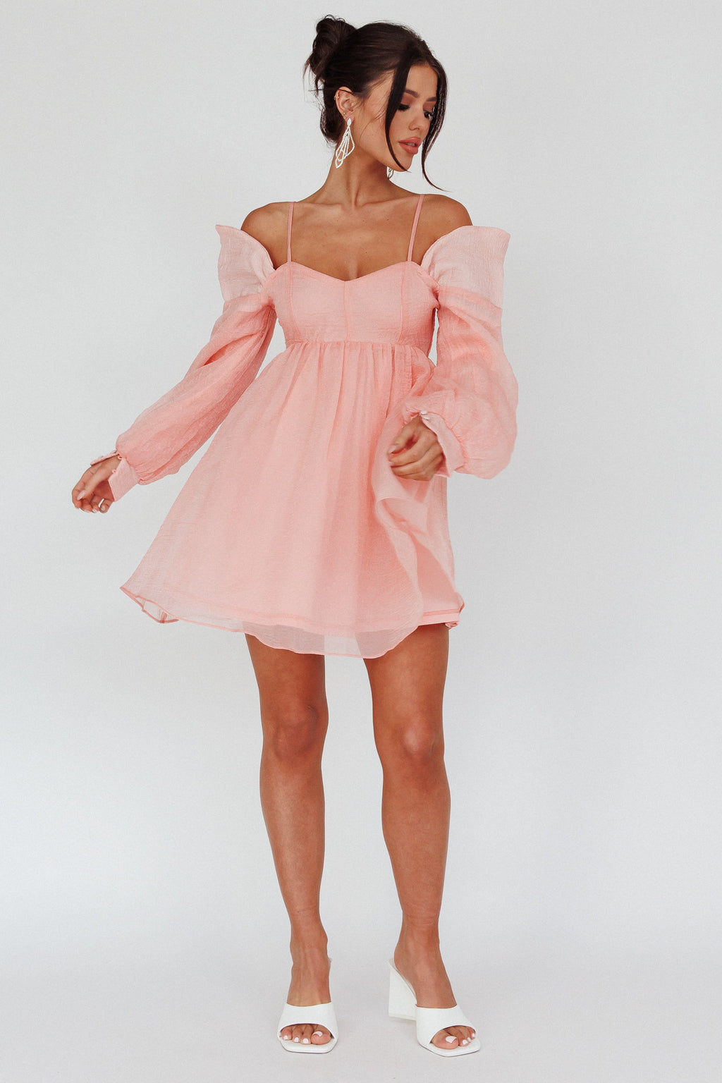 Yasi Long Sleeve Babydoll Mini Dress Peach by Selfie Leslie Australia