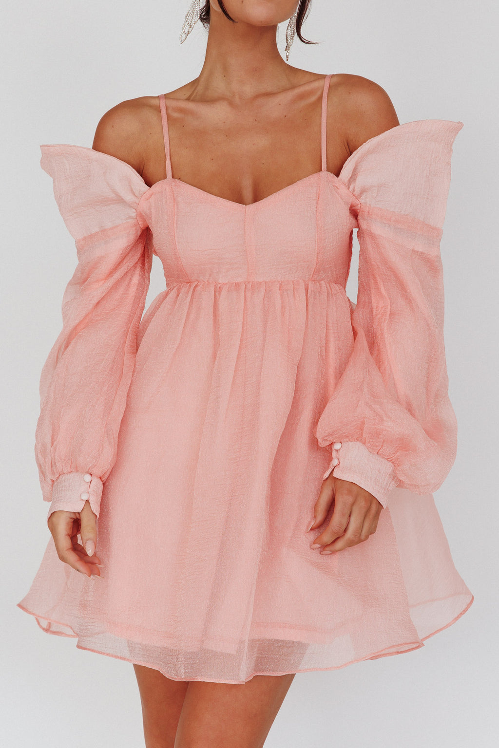 Yasi Long Sleeve Babydoll Mini Dress Peach by Selfie Leslie Australia
