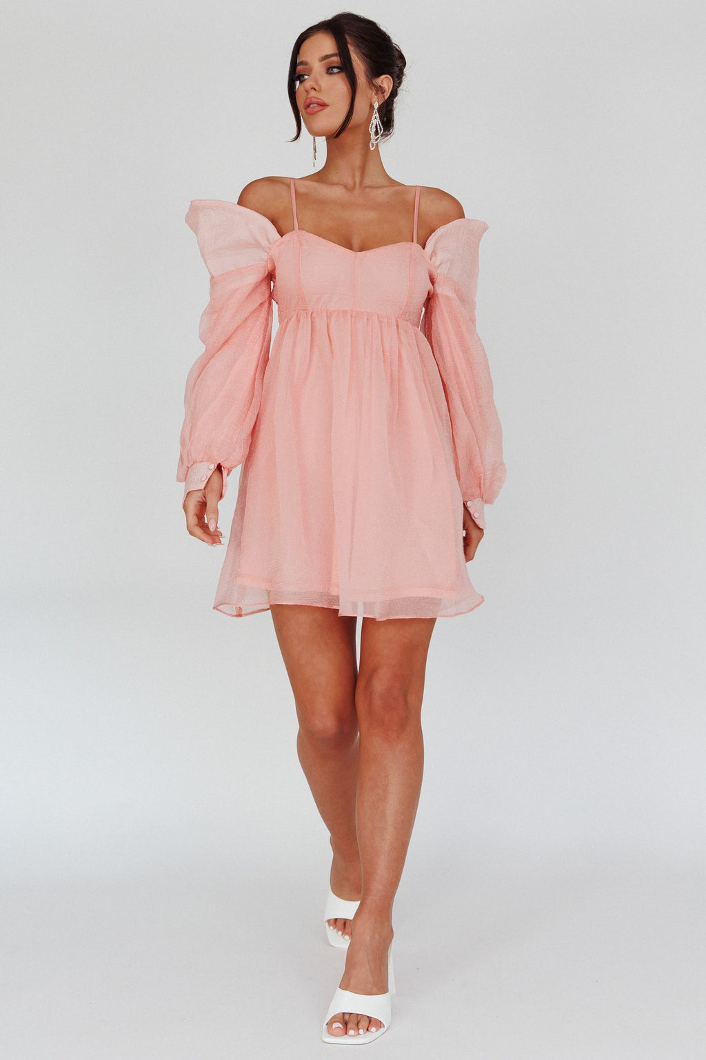 Yasi Long Sleeve Babydoll Mini Dress Peach by Selfie Leslie Australia