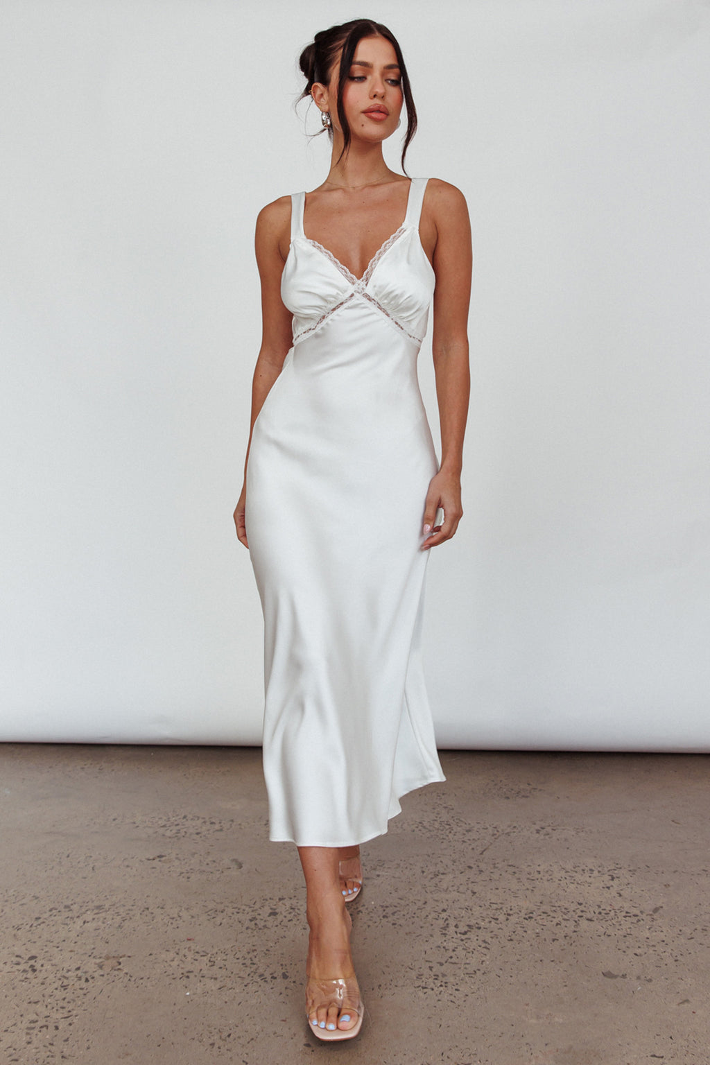 Nyah Lace Trim Midi Dress Off White by Selfie Leslie Australia