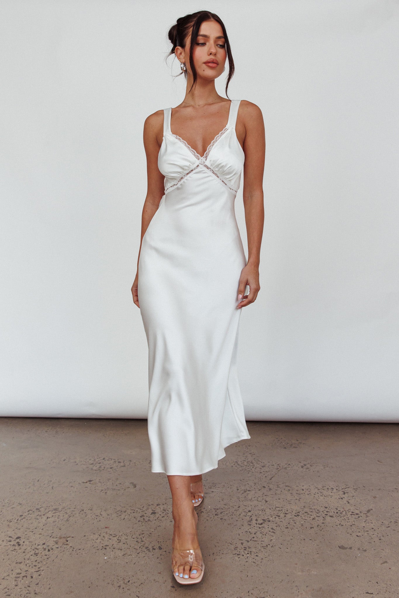 Nyah Lace Trim Midi Dress Off White by Selfie Leslie Australia