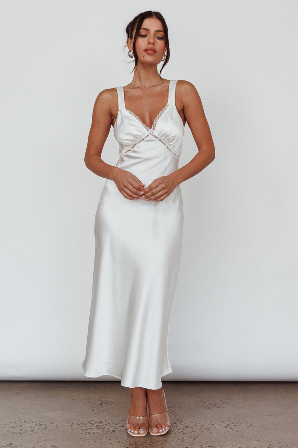 Nyah Lace Trim Midi Dress Off White by Selfie Leslie Australia