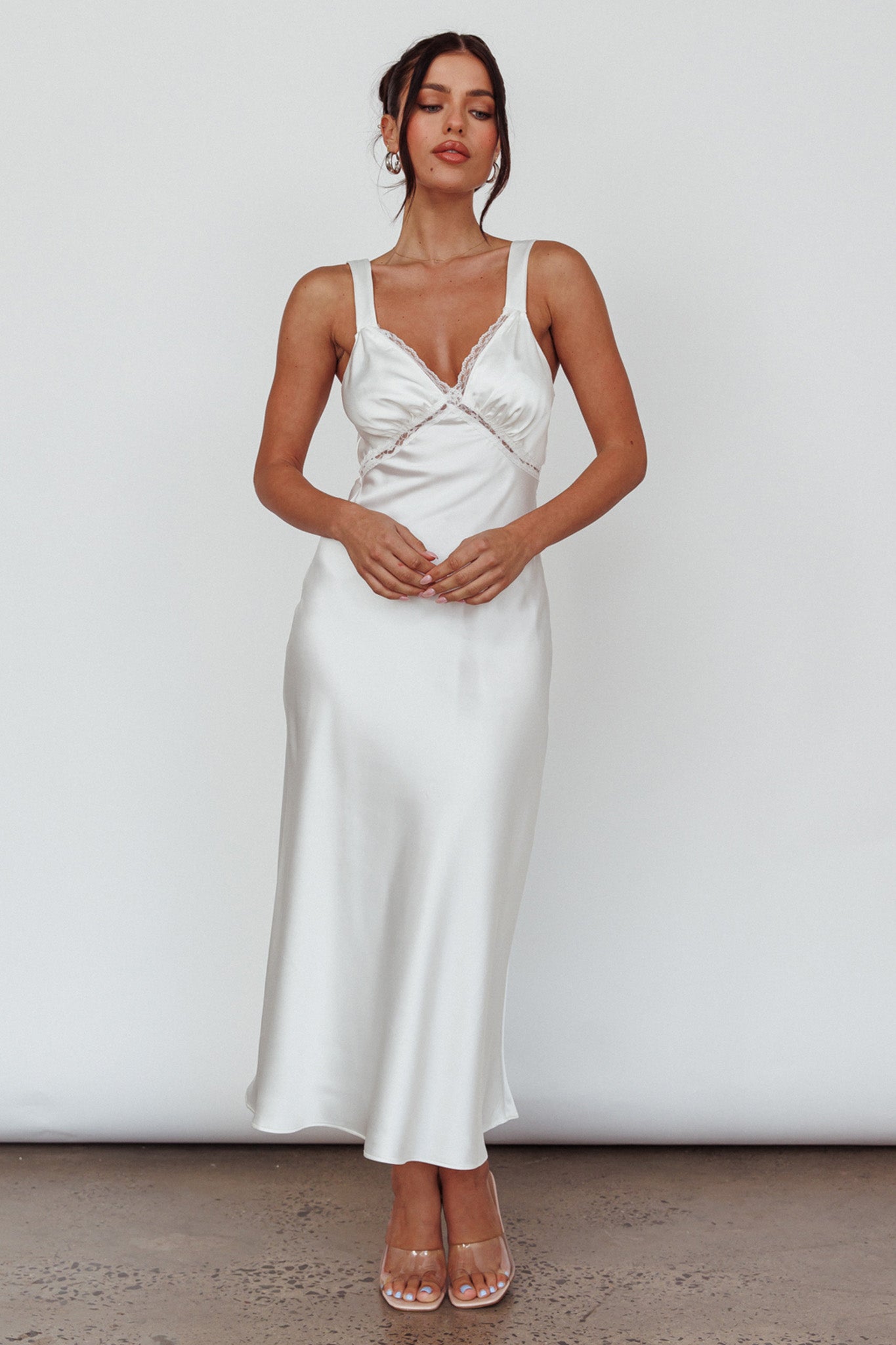 Nyah Lace Trim Midi Dress Off White by Selfie Leslie Australia