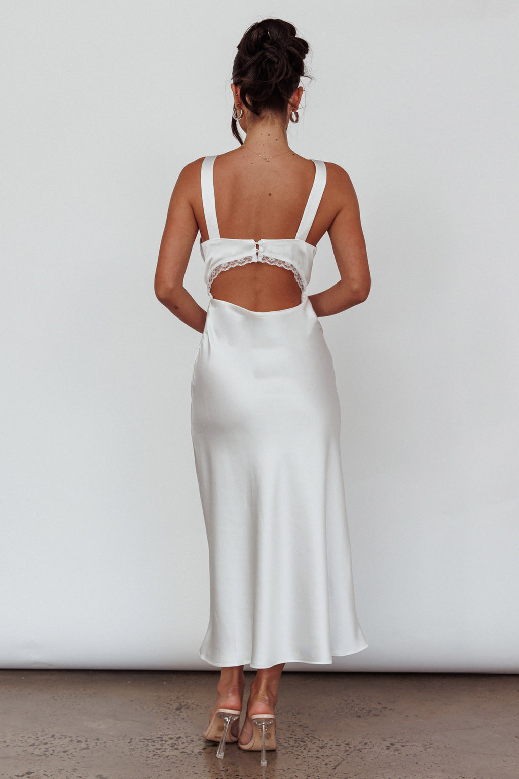 Nyah Lace Trim Midi Dress Off White by Selfie Leslie Australia