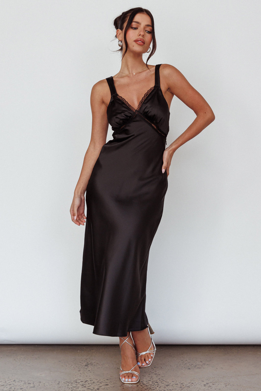 Nyah Lace Trim Midi Dress Black by Selfie Leslie Australia