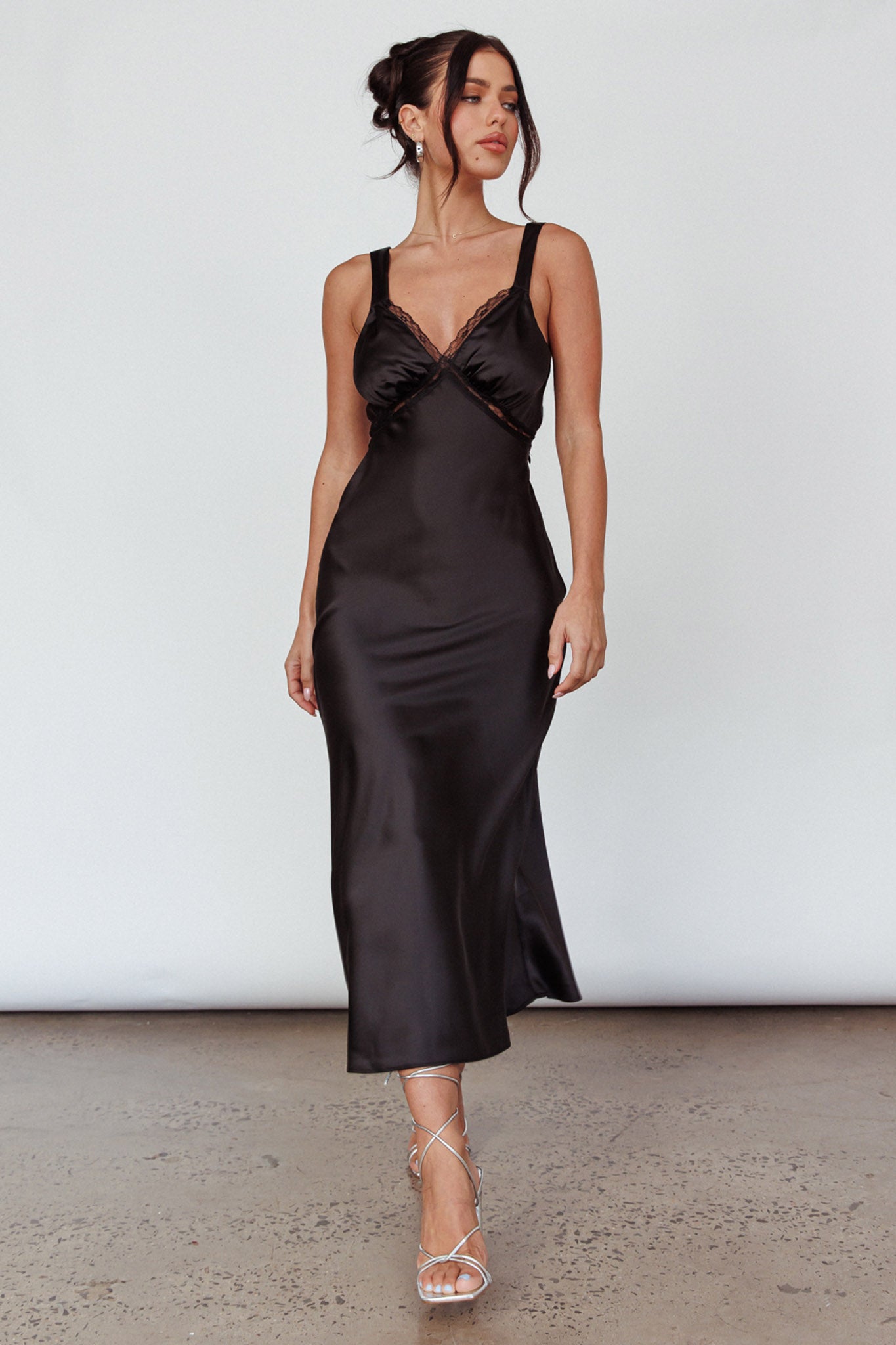 Nyah Lace Trim Midi Dress Black by Selfie Leslie Australia