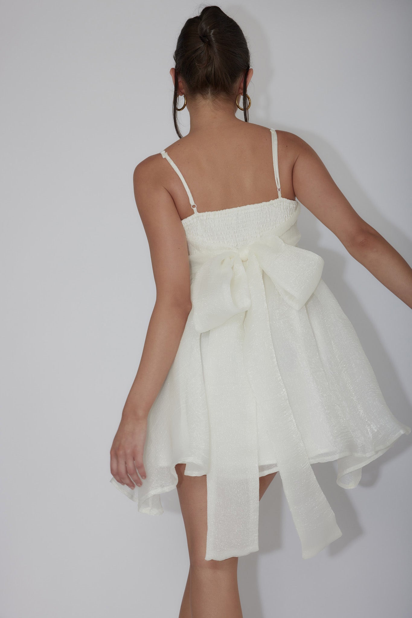 Diaz Bow Back Babydoll Mini Dress Ivory by Selfie Leslie Australia